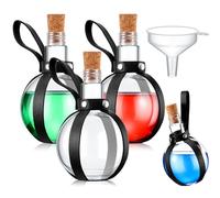 Baderke 3 Set 8 oz Plastic Potion Bottle with Cork Stopper Cosplay Accessories with Leather Belt Witch Cosplay Props Decorative Round Spherical Bottles for Halloween Party Decorations (Black)