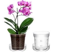 Baderke 4 Inch Anti Slip Orchid Pots with Drainage Holes and Tray, Transparent Glass Pot Planter for Orchids Flower Repotting, Breathable Plant Pots Glass Vase for Indoor Outdoor Home Decor