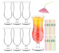 Baderke 6 Pcs Plastic Hurricane Glasses 13.5oz Break Resistant Drinking Glasses Reusable Plastic Pina Colada Cocktail Glasses Wine Margarita Tropical Beer Juice Beach Party with 20 Pcs Cocktail Straws