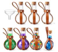 Baderke 6 Set 3oz Plastic Potion Bottle with Cork Stopper Cosplay Accessories with Leather Belt Witch Cosplay Props Decorative Round Spherical Bottles for Halloween Party Decorations (Coffee)