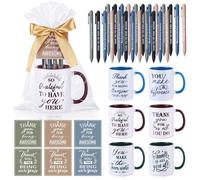 Baderke 6 Set Employee Appreciation Gifts Thank You Staff Mug Gift Set Include 12 oz Appreciation Mugs Bulk and Pens Inspirational Employee Favors for Staff Team Volunteer Teacher Group