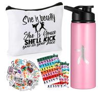 Baderke 68 Pcs Taekwondo Gift Set Include 1 Canvas Cosmetic Bag 1 Taekwondo Water Bottle 16 Hair Ties 50 Taekwondo Stickers Martial Arts Gift Karate Kickboxing Sports for Sports Lover, pink,white, /