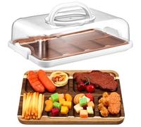 Baderke Acacia Wood Cutting Board with Compartments Clear Locking Lid and Base 12 x 8.5 Inch Charcuterie Board Serving Board for Snacks Dessert Fruit Meats Cheese Kitchen Picnic Camping