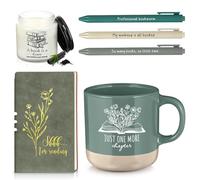 Baderke Book Lover Gift Idea for Boss Women Men 6 Pcs Bookish Reading Accessories A6 Notebook Ballpoint Pen Ceramic Cup Candle Reading Club Gift for Bookworm Reader Librarian Christmas(Green)