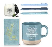 Baderke Book Lover Gift Idea for Boss Women Men 6 Pcs Bookish Reading Accessories A6 Notebook Ballpoint Pen Ceramic Cup Candle Reading Club Gift for Bookworm Reader Librarian Christmas(Blue)