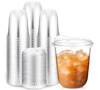 Baderke Clear Plastic Cups with Strawless Sip Lids Disposable Round Bottom Togo Cups for Coffee Smoothie Cold Beverage Coffee Shops and Party Catering(12 oz,100 Pcs)