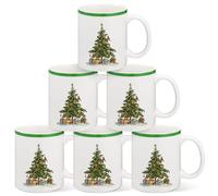 Baderke Set of 6 Christmas Mug 11 oz Tree Mug Assorted Xmas Designs Dinnerware Set Holiday Coffee Tea Cups for Christmas Birthday Party