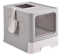 BADEZ Cat Litter Box Cat Litter Tray Large Foldable Front Entry and Top Exit Cat Litter Box with Lid,Anti-Splshing Kitty Litter Pan Easy Cleaning and Scoop,Gray