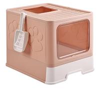 BADEZ Cat Litter Box Cat Litter Tray Large Foldable Front Entry and Top Exit Cat Litter Box with Lid,Anti-Splshing Kitty Litter Pan Easy Cleaning and Scoop,Pink