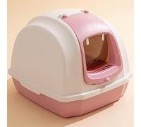 BADEZ Cat Litter Box with Lid,Durable Cat Litter Tray with Scoop,Pet Litter Box,Fully Enclosed Cat Toilet Detachable Anti Splashing Cat Litter Tray,for Indoor Cats,Pink