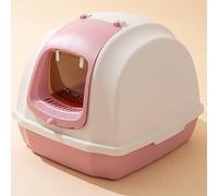 BADEZ Cat Litter Box with Scoop,Detachable Pet Litter Box,Fully Enclosed Splash-Proof Cat Litter Tray with Transparent Lid,Easy to Assemble,Pink