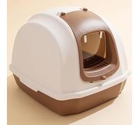 BADEZ Cat Litter Box with Scoop,Detachable Pet Litter Box,Fully Enclosed Splash-Proof Cat Litter Tray with Transparent Lid,Easy to Assemble,Brown