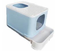 BADEZ Cat Litter Tray Litter Box with Front Entry and Top Exit,Cat Litter Box with Lid and Scoop,Enclosed Cat Litter Tray with Drawer Easy Cleaning,Blue
