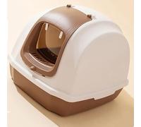 BADEZ Durable Cat Litter Tray Box with Transparent Lid,Detachable Anti Splashing Cat Toilet House Pet Litter Tray,Enclosed Splash-Proof Cat Litter Box,Brown