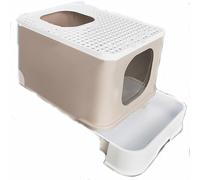 BADEZ Extra Large Cat Litter Box Top with Lid,Entry Cat Litter Box Cats Litter Tray with Scoop,Anti-Splashing Cat Toilet with Slide-Out Litter Tray,Beige