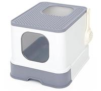 BADEZ Extra Large Cat Litter Box Top with Lid,Entry Cat Litter Box Cats Litter Tray with Scoop,Anti-Splashing Cat Toilet with Slide-Out Litter Tray,Gray