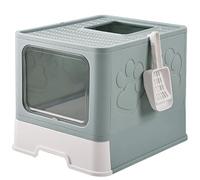 BADEZ Foldable Cat Litter Tray Cats Litter Box,Top Entry Cat Litter Box with Tray,Lid and Pet Litter Shovel,Hooded Odorless Cat Toilet with Drawer for Cats,Green