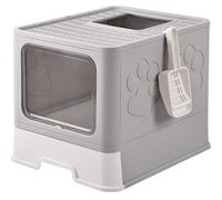 BADEZ Foldable Cat Litter Tray Cats Litter Box,Top Entry Cat Litter Box with Tray,Lid and Pet Litter Shovel,Hooded Odorless Cat Toilet with Drawer for Cats,Gray