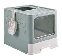 BADEZ Kitten Cat Litter Tray with Lid,Hooded Odorless Anti-Splashing Cat Toilet with Drawer Pan Litter Scoop,Front Door Foldable Litter Box for Cats,Rabbits,Green