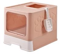 BADEZ Large Enclosed Cat Litter Tray,Foldable Cats Litter Box with Drawer PanKitten Cat Litter Tray with Lid,Toilet Boxes with Trays,Pet Litter Shovel,Pink