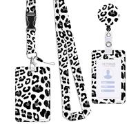 Badge Card Holder and Neck Lanyard Set, Holders, Leopards Print Identity Badge Holder with Retractable Reel for Office