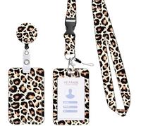 Badge Card Holder and Neck Lanyard Set Leopards Print Identity Card Badge Holder with Retractable Reel for Office Fashionable Lanyard Strap