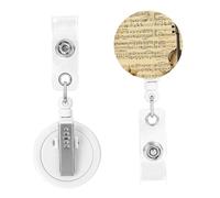 Badge Clips ID Name Badge Holder Reels Lightweight Plastic Music Notes on Old Paper Badge Reel Name Tag Clips Badge Reel ID Badge Clip Cute Belt Clip for Nurse Id Card Holder