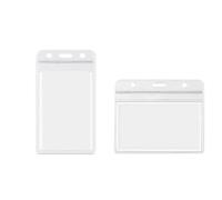 Badge Holder, 100pcs Clear Plastic Paper Name Card Sign Label Neck Hanging Sleeve Pouch Vertical for Office School Travel(Horizontal)