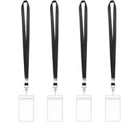 Badge Holder, 30pcs Vertical Card Badge Holder with Neck Lanyard 2.63x4.4Inch Clear PVC for Office School Travel(Black)