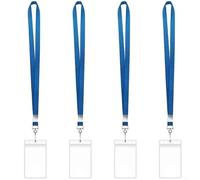 Badge Holder, 30pcs Vertical Card Badge Holder with Neck Lanyard 2.63x4.4Inch Clear PVC for Office School Travel(Dark Blue)