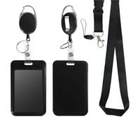 Badge Holder, 4pcs Sliding Id Badge Holder Black Plastic Protector Pouch with Clear Window for Office School Travel