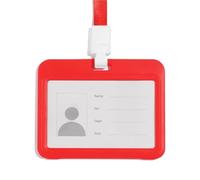 Badge Holder, 50pcs Two Sided Transparent Card Holder with Lanyard Horizontal Style Transverse Plastic Sleeve Badge for Office School Travel(Red)