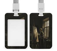 Badge Holder A Painter in A Studio Printed Vertical Name Card Holder Suitable for Office School ID Card Proximity Key Card Driver License and Pass