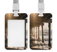 Badge Holder Afternoon at The Beach Printed Vertical Name Card Holder Suitable for Office School ID Card Proximity Key Card Driver License and Pass