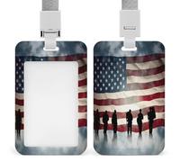 Badge Holder American Flag Veterans Day Printed Vertical Name Card Holder Suitable for Office School ID Card Proximity Key Card Driver License and Pass