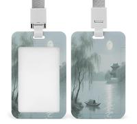 Badge Holder Autumn Moon by The Lake Printed Vertical Name Card Holder Suitable for Office School ID Card Proximity Key Card Driver License and Pass