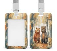 Badge Holder Bear in Woods Printed Vertical Name Card Holder Suitable for Office School ID Card Proximity Key Card Driver License and Pass
