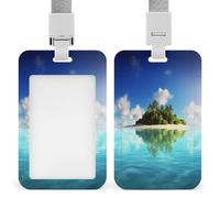 Badge Holder Beautiful Island in The Sea Printed Vertical Name Card Holder Suitable for Office School ID Card Proximity Key Card Driver License and Pass