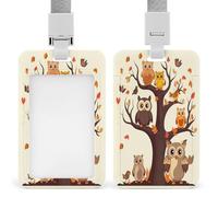 Badge Holder Cartoon Family Owls On The Brown Tree Printed Vertical Name Card Holder Suitable for Office School ID Card Proximity Key Card Driver License and Pass
