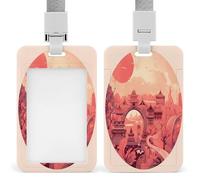 Badge Holder Chinese Architectural Patterns Printed Vertical Name Card Holder Suitable for Office School ID Card Proximity Key Card Driver License and Pass