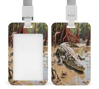 Badge Holder Crocodile Basking in The Sun Printed Vertical Name Card Holder Suitable for Office School ID Card Proximity Key Card Driver License and Pass