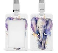 Badge Holder Cute Elephant Watercolor Printed Vertical Name Card Holder Suitable for Office School ID Card Proximity Key Card Driver License and Pass