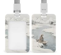 Badge Holder Fishing Alone in The Cold River Printed Vertical Name Card Holder Suitable for Office School ID Card Proximity Key Card Driver License and Pass
