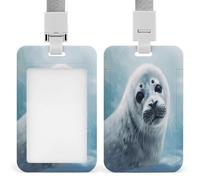 Badge Holder Harp Seal Painting Wallpaper Printed Vertical Name Card Holder Suitable for Office School ID Card Proximity Key Card Driver License and Pass