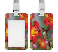 Badge Holder Hummingbirds Red Flower Hibiscus Printed Vertical Name Card Holder Suitable for Office School ID Card Proximity Key Card Driver License and Pass