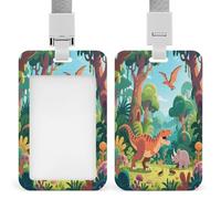 Badge Holder Jungle of The Dinosaur Era Printed Vertical Name Card Holder Suitable for Office School ID Card Proximity Key Card Driver License and Pass
