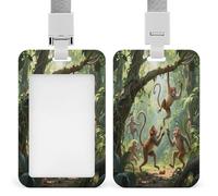 Badge Holder Monkeys Playing in The Trees Printed Vertical Name Card Holder Suitable for Office School ID Card Proximity Key Card Driver License and Pass