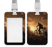 Badge Holder Mountain Bike in The Evening Printed Vertical Name Card Holder Suitable for Office School ID Card Proximity Key Card Driver License and Pass