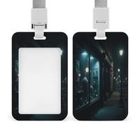 Badge Holder Mysterious Window on The Street Printed Vertical Name Card Holder Suitable for Office School ID Card Proximity Key Card Driver License and Pass