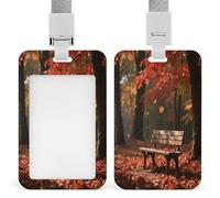 Badge Holder Old Bench in The Maple Forest Printed Vertical Name Card Holder Suitable for Office School ID Card Proximity Key Card Driver License and Pass